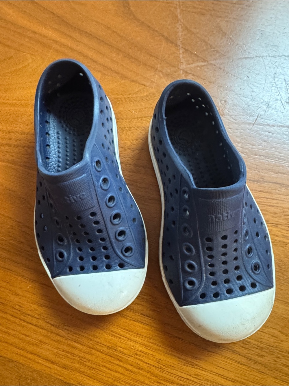 Native Shoes Kids Navy Blue Slip-On Water Shoes with White Toe